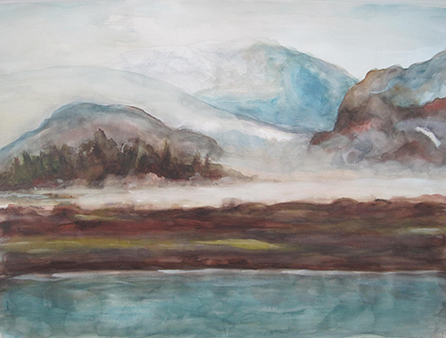 MISTY MOUNTAIN MORNINGWatercolor on paper24"W x 30"H framedOriginal Currently on display at Painted Finch Gallery, Corry, PA